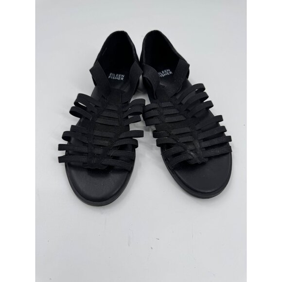 Eileen Fisher Rato Black Strappy Open Toe Flat Sandals Size 7 - Picture 1 of 7